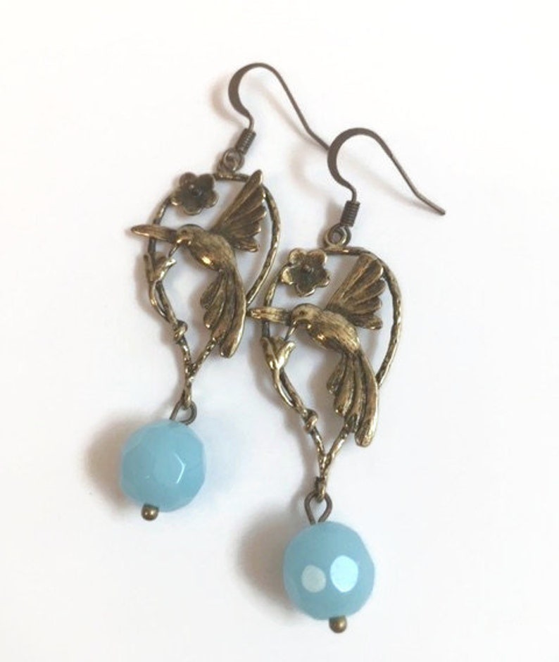 Baby Blue MOTHERS DAY SALE Vintage Look Hummingbird Earrings