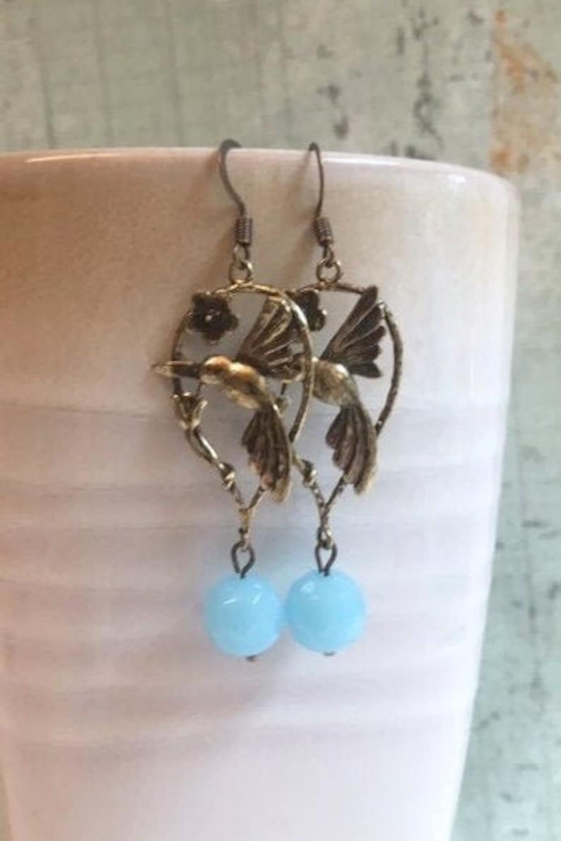 Baby Blue MOTHERS DAY SALE Vintage Look Hummingbird Earrings