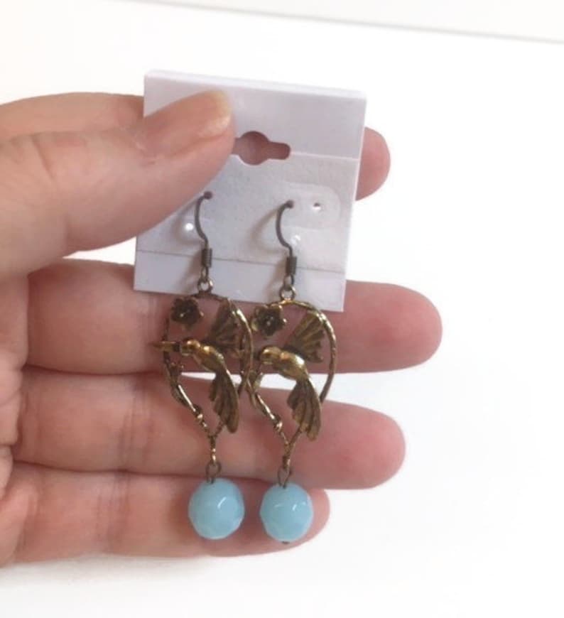 Baby Blue MOTHERS DAY SALE Vintage Look Hummingbird Earrings