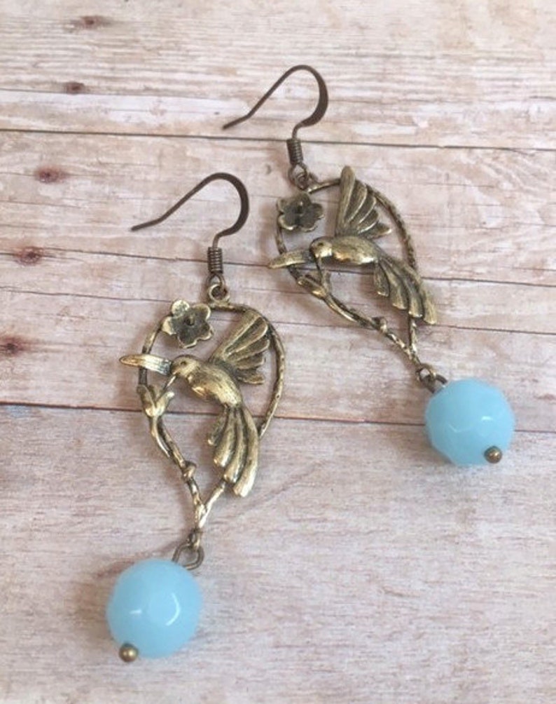 Baby Blue MOTHERS DAY SALE Vintage Look Hummingbird Earrings