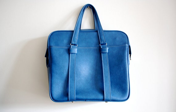 Items similar to Vintage Luggage Weekender Overnight Bag in blue by ...