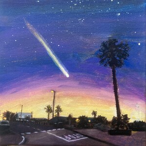 Comet c/2023 a3 (Tsuchinshan-ATLAS) Original Acrylic Painting 8&quot;x8&quot; Sky Painting Art Astronomy Art Best Fine Art Home Surreal Art Skyscape