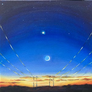 Venus and Crescent Moon in Vail AZ Original Acrylic Painting 8&quot;x8&quot; Sky Painting Art Astronomy Art Best Fine Art Home Surreal Art Skyscape