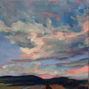 Clouds Over Bluestone Wild Forest Original Acrylic Painting 8&quot;x8&quot; Sky Painting Art Astronomy Art Best Fine Art Home Surreal Art Skyscape