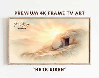 Jesus Easter Frame TV Christ Artwork, He is Risen TV Art, Christianity Samsung Frame Tv Art Empty Tomb Watercolor, Religious Easter Frame Tv