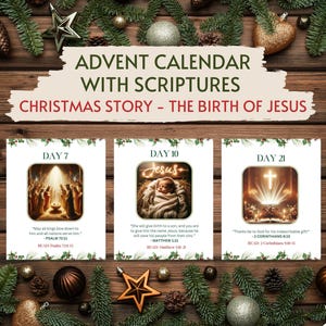Cartes imprimables des Ecritures de l'Avent, calendrier de l'avent religieux, calendrier de l'avent famille enfants avec versets, compte à rebours biblique de Noël