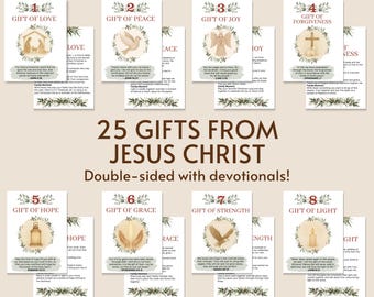 25 Gifts From Jesus Christ, Christmas Advent Scripture Cards Printable Christian Advent Calendar With Bible Verses LDS Advent Calendar Cards