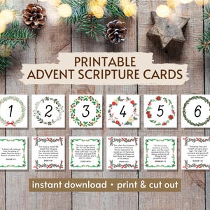 Printable Advent Scripture Cards, Christian Advent Calendar, Kids Advent Calendar, Nativity Printable, Christmas Countdown, Bible Verse Card