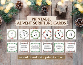 Printable Advent Scripture Cards, Christian Advent Calendar, Kids Advent Calendar, Nativity Printable, Christmas Countdown, Bible Verse Card