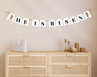 Printable He is Risen Banner, He is Risen Sign Garland Bunting Decor, Holy Week Printable Christian Easter Decorations LDS Kids Activities