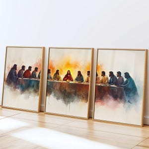 Colorful Last Supper Wall Art Watercolor, Modern Last Supper Poster, Last Supper Print, Last Supper Painting, The Last Supper Set of 3 Piece