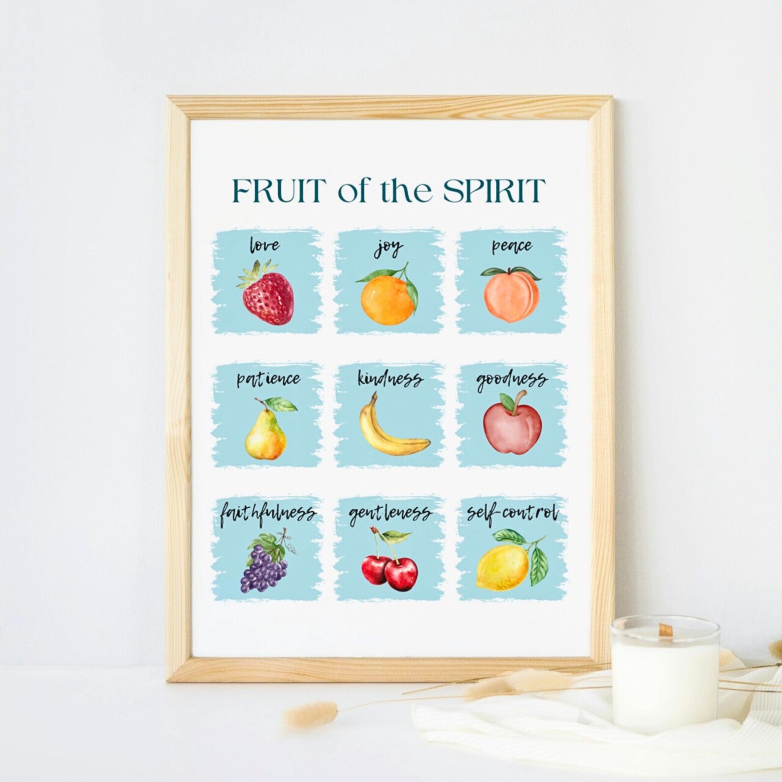 Fruit of the Spirit Print Blue Watercolor Fruits of the Spirit Wall Art ...