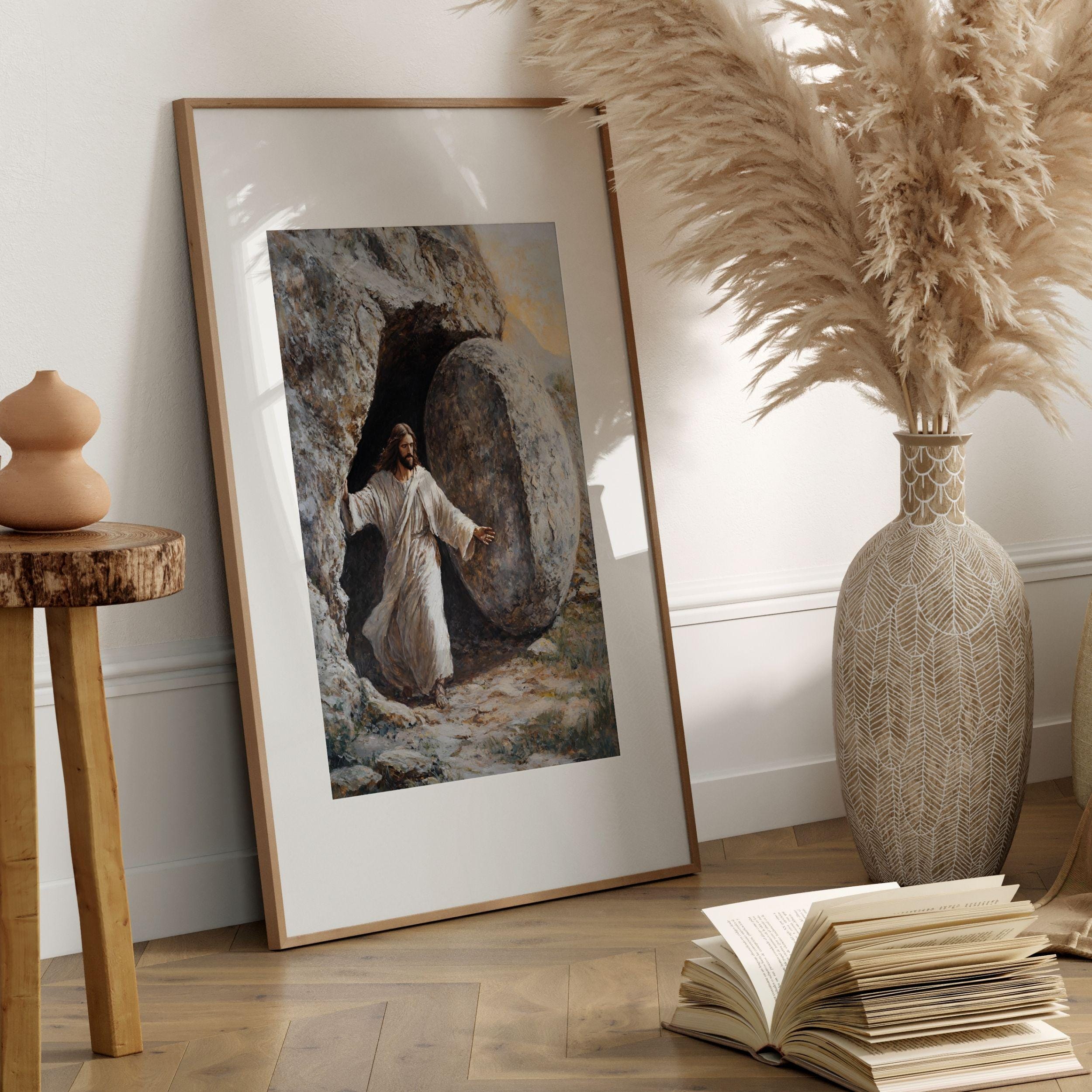 He is Risen Wall Art Printable, Jesus Painting Easter Decoration Bible ...