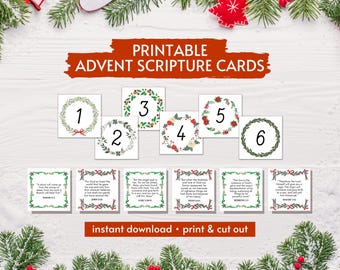 Printable Advent Calendar with Scriptures, Religious Advent Prayer Cards, Christian Advent Scripture Cards, Biblical Christmas Countdown