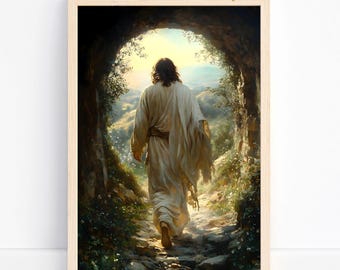 He is Risen Wall Art Printable, Jesus Painting Easter Decoration Bible Verse Wall Art Work, Easter Scripture Art Jesus Resurrection Wall Art