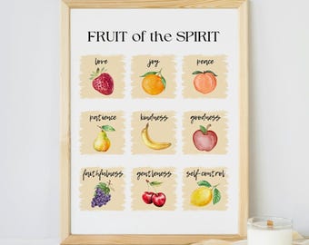 Fruit of the Spirit Wall Art, Fruit of the Spirit Kids Wall Poster, Fruits of the Spirit Art Prints, Watercolor Christian Nursery Wall Decor