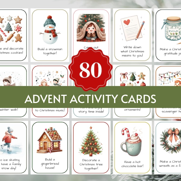 80 Printable Advent Activity Cards for Advent Calendar 2025, Advent Calendar for Kids & Family, Advent Calendar Fillers, Christmas Countdown