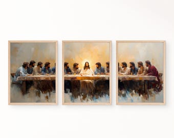 Set of 3 The Last Supper Wall Art, The Last Supper Painting, The Last Supper Poster, The Last Supper Print, Last Supper With Jesus Painting