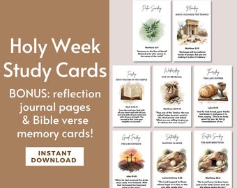Holy Week Study Cards Printable Easter Story Cards, Easter Holy Week Kids Activity, Holy Week Printable 8 Days Until Easter Daily Activities