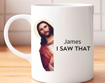 Taza "Jesús, vi eso", divertida taza cristiana personalizada, divertida taza de Jesús, divertido regalo cristiano para hombres, divertido regalo para cristianos, taza con meme de Jesús