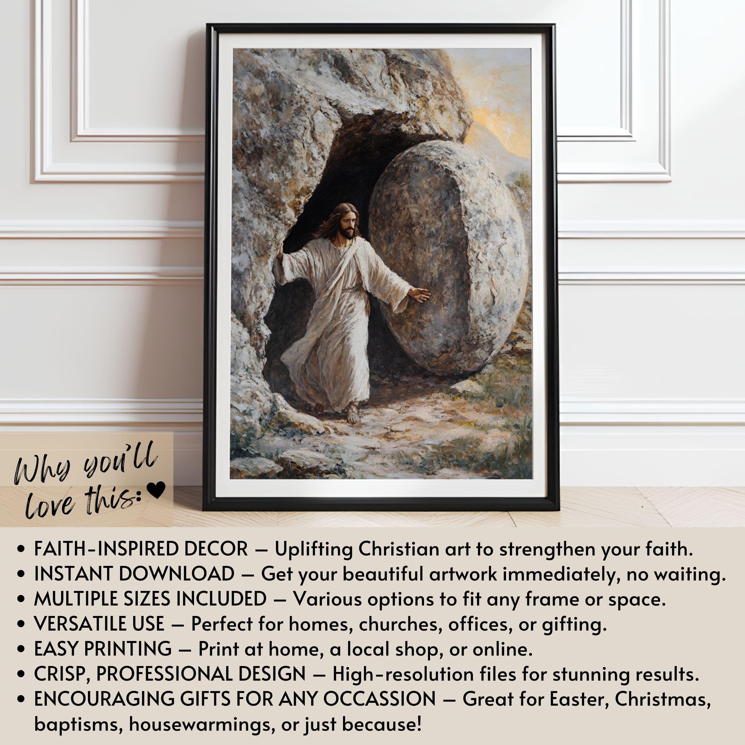 He is Risen Wall Art Printable, Jesus Painting Easter Decoration Bible ...