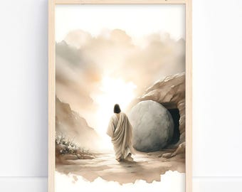 He is Risen Wall Art Printable, Watercolor Jesus Painting Easter Scripture Art Jesus Resurrection Wall Art, Bible Verse Wall Art Decoration