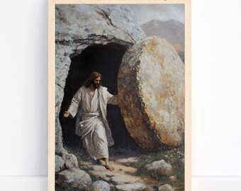 He is Risen Wall Art Download, Jesus Painting Easter Decorations Bible Verse Wall Art Work, Easter Scripture Art Jesus Resurrection Wall Art