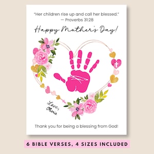 Mother&#39;s Day Sunday School Craft Toddler Mothers Day Christian Handprint Craft with Scripture, Religious Mothers Day Craft Preschool Church