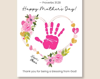 Mother's Day Sunday School Craft Toddler Mothers Day Christian Handprint Craft with Scripture, Religious Mothers Day Craft Preschool Church