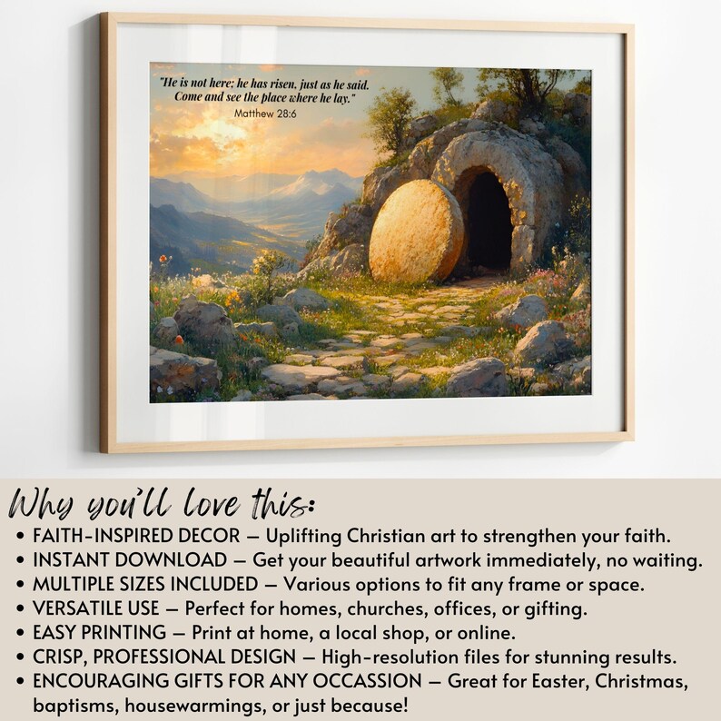 He is Risen Wall Art Printable, Jesus Resurrection Wall Art, Bible ...