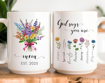 Regalos cristianos personalizados para mamá, taza con versículo bíblico, taza de café cristiana personalizada para mamá, lindo regalo para el Día de la Madre para mamás cristianas.
