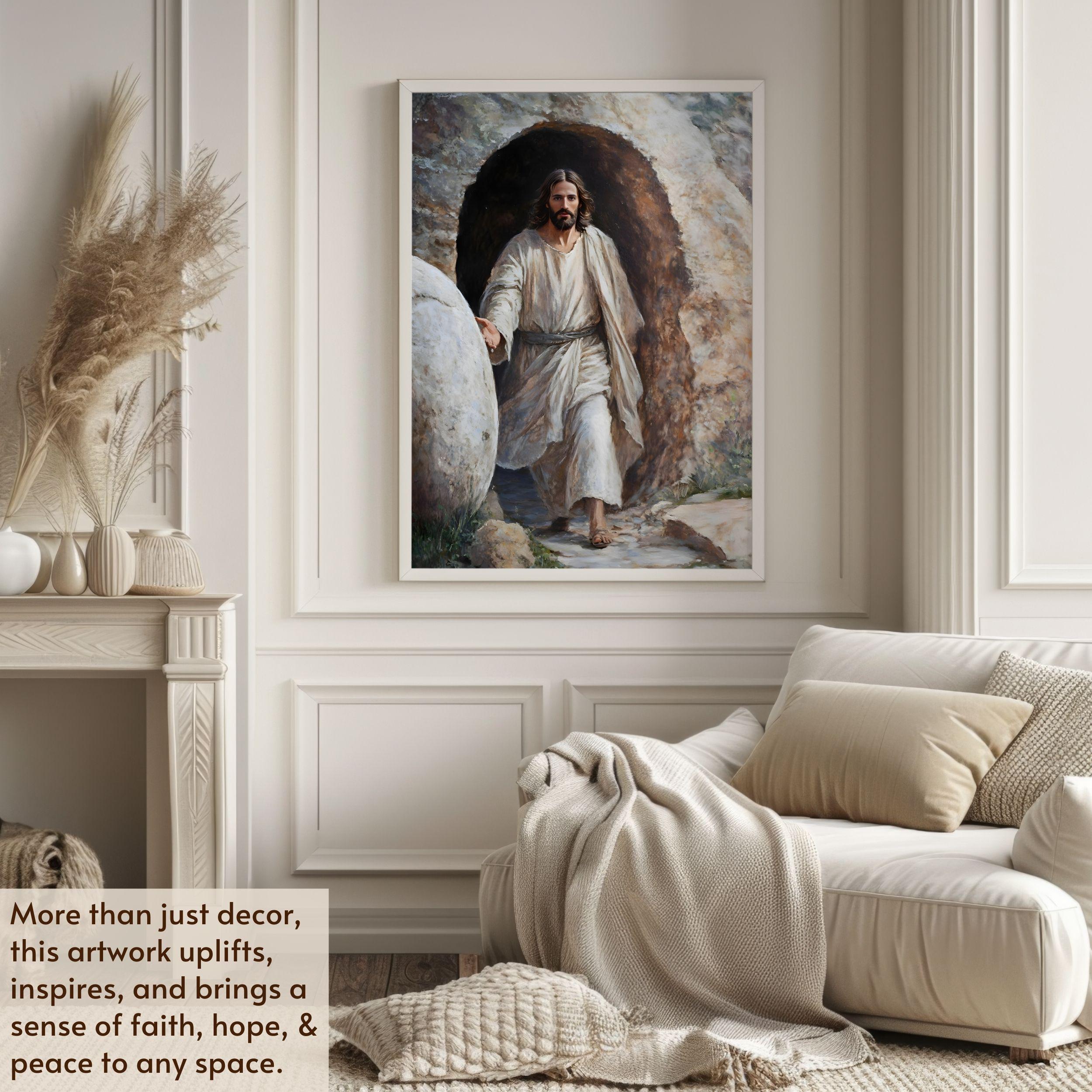 He is Risen Wall Art Download, Jesus Painting Easter Decorations Bible ...