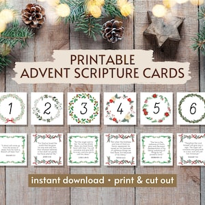 Afdrukbare adventskaarten, christelijke adventskalender, adventskalender voor kinderen, geboorte afdrukbaar, aftellen naar kerst, kaart met bijbelteksten