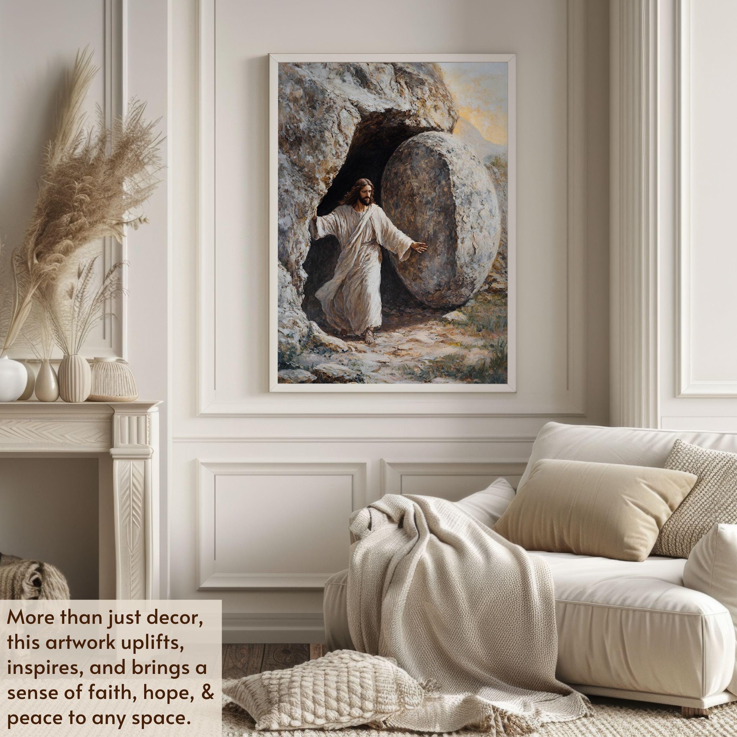 He is Risen Wall Art Printable, Jesus Painting Easter Decoration Bible ...