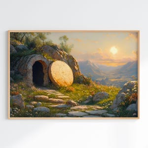 Empty Tomb Painting He is Risen Wall Art, He is Risen Printable Jesus Painting Easter Jesus Print Jesus Resurrection Wall Art, Lent Wall Art