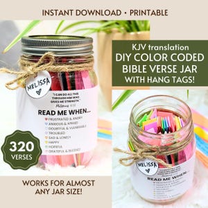 KJV Bible Verse Jar DIY Scripture Jar Printable Christian Read Me When Jars for Feelings and Emotions, Prayer Jar Printable Encouragement