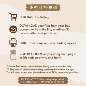 May include: How it works: Purchase this listing, download your files from Etsy, print from home or use a printing service, color and enjoy. Please feel free to contact me with any questions or for help. Etsy doesn't allow downloading purchased files from the app. You will need to use your phone browser or PC to download your files. Please note: This is a digital product. No physical items will be shipped.
