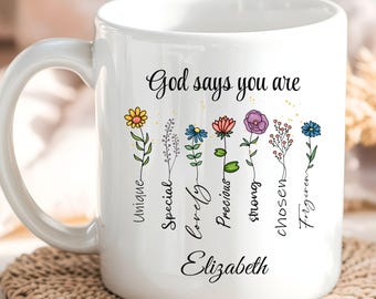 Mug chrétien personnalisé nom personnalisé verset de la Bible Mug, Dieu dit que vous êtes Mug, Mug affirmations de la Bible, Mug biblique Mug citations bibliques mignons