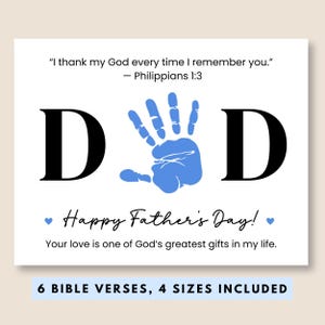 May include: A white Father's Day card with the word "DAD" in black, a blue handprint, and the text "Happy Father's Day!" The card includes a Bible verse and the text "6 BIBLE VERSES, 4 SIZES INCLUDED."