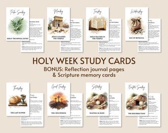 Holy Week Study Cards Printable Easter Story Cards, Easter Advent, Easter Holy Week Kids Activity, Holy Week Printable Holy Week Devotionals