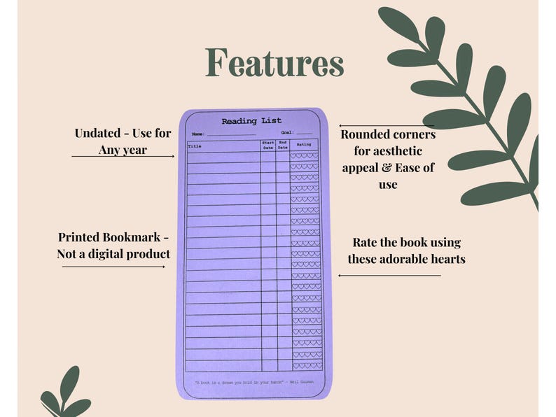 Book Lover Reading Log. Reading Journal Bookmark Tracker Inserts (Artsy Mommy Crafts)