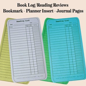 Book Lover Reading Log. Reading Journal Bookmark Tracker Inserts (Artsy Mommy Crafts)