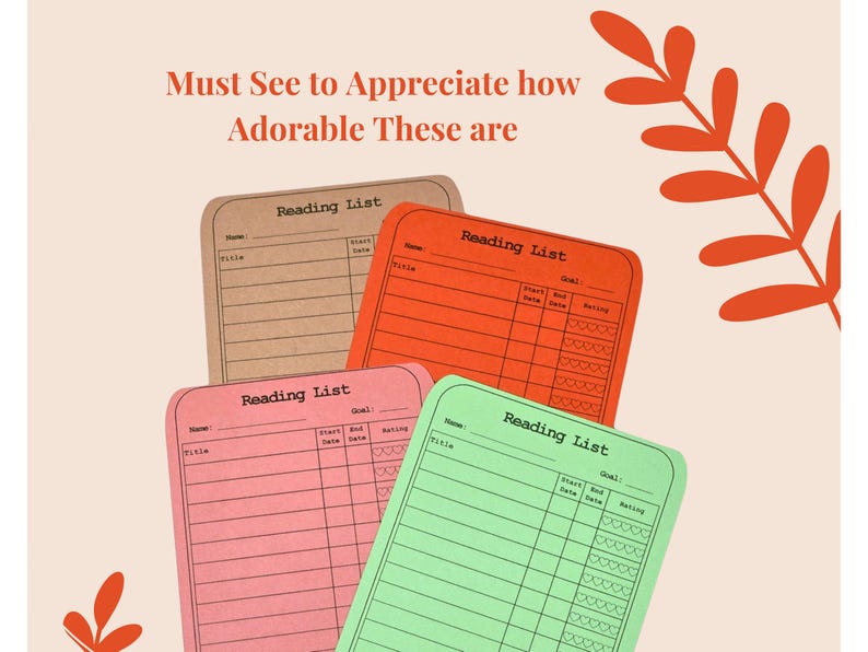 Book Lover Reading Log. Reading Journal Bookmark Tracker Inserts (Artsy Mommy Crafts)