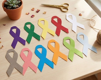 Awareness Ribbon Paper Cutouts. 3 Inch Cardstock Die Cut, Multipack for Crafts and Events