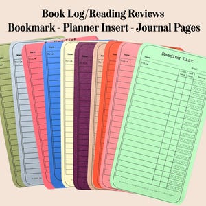Book Lover Reading Log. Reading Journal Bookmark Tracker Inserts (Artsy Mommy Crafts)