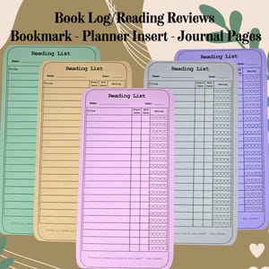 Book Lover Reading Log. Reading Journal Bookmark Tracker Inserts (Artsy Mommy Crafts)