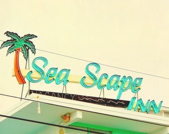 Vintage motel sign, turquoise, Jersey shore, mint green, retro, summer vacation, mid century, modern - "Sea Scape Inn"