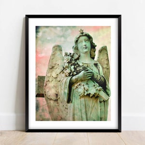 Angel photography, ethereal print, angel art, pink, green, surreal, dreamy, spiritual angel decor, cemetery Angel mine image 2