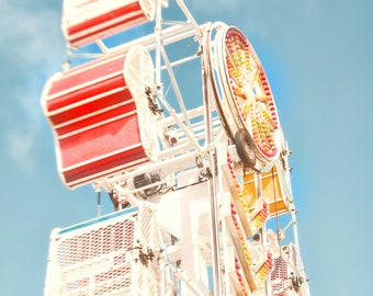 Amusement park photography, fair, retro, blue, aqua, yellow, red, pastel, nursery decor - "Zippered"