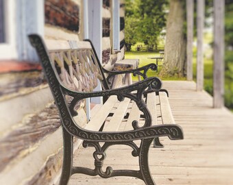 Park bench photography, farmhouse decor, rustic print, rural landscape, weathered wood, country cottage - "Benched"